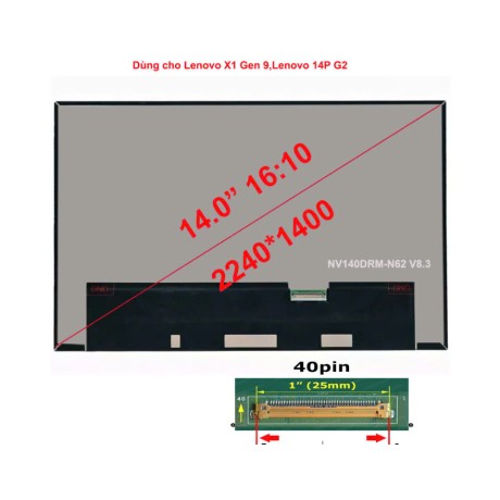 Màn hình Tốt 14.0 Led Slim 40Pins (QHD) dùng cho Lenovo X1 Gen 9,Lenovo 14P G2