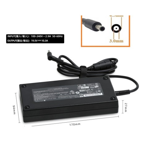 Cục Sạc 19.5V-10.3A (Đầu Kim nhỏ) Slim Cho Laptop Hp Omen 15CE,15DC,15DK,15CB,15-5000,17W,ZBook 17 G3,17 G4,17 G5,HP EliteBook 1050 G1,HP Victus 15FA, Victus 16E,16D,16P