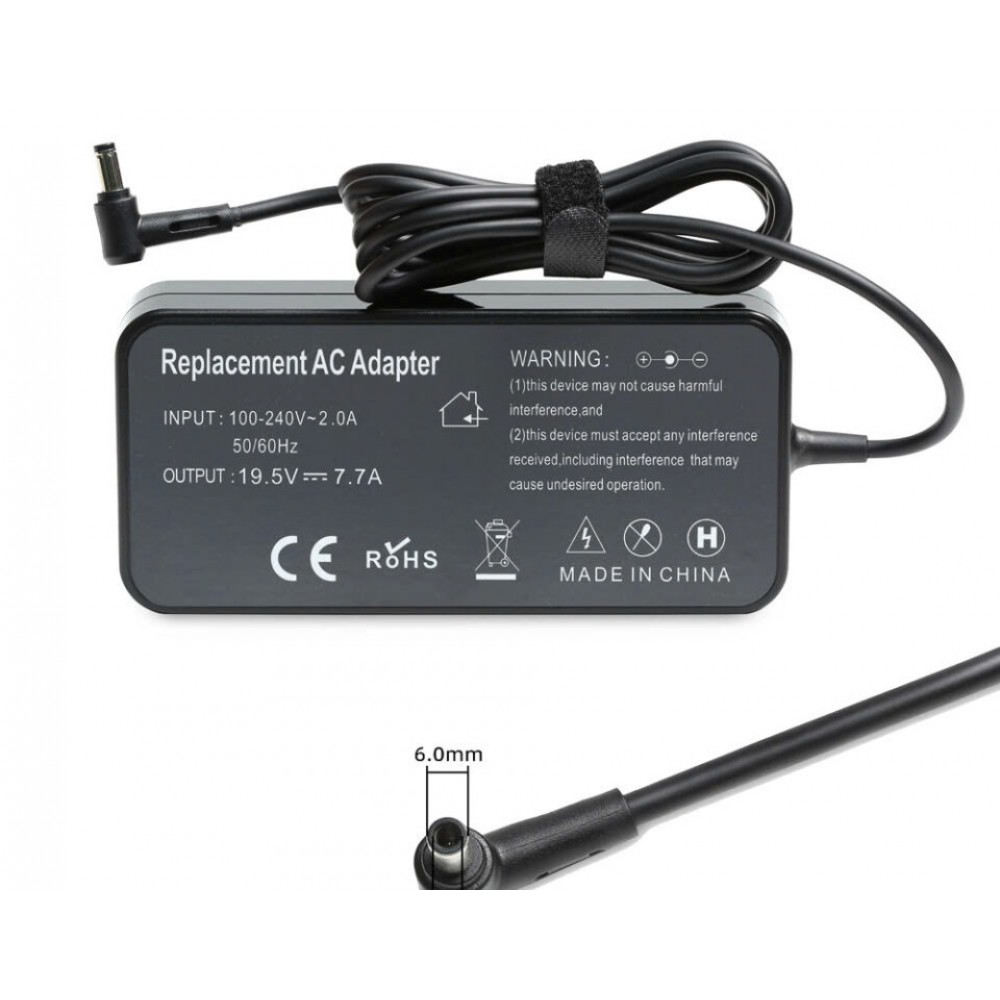 Cục Sạc 19.5V-7.7A (Đầu kim) Slim Cho Laptop Asus FX505,FX566,FX705,FX86,FX95,FX506,FA506,FX706,FX76,G531GT,G731G,GL731GT,G513IH,G713IH,Msi..